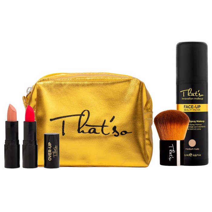 That'so Face Up & HD Face Brush & Over Up Lipstick Kit (3 Προϊόντα) - Face Up Καινοτόμο Makeup Σπρέι - Light Nude & Face Brush Πινέλο Μακιγιάζ Kabuki & Over Up Lipstick Ματ Υπερενυδατικό Κραγιόν Μακράς Διάρκειας - Nude